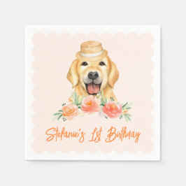 Servilleta De Papel Cute Golden Retriever y Peach Flowday