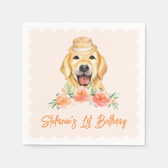 Servilleta De Papel Cute Golden Retriever y Peach Flowday (Anverso)
