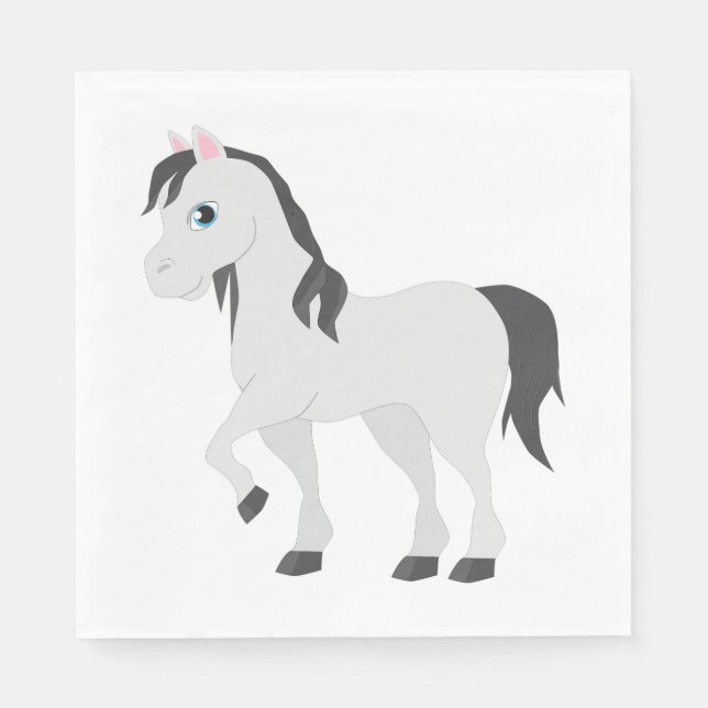 Servilleta De Papel Cute Gray Pony Cartoon Whimsical Horse (Anverso)