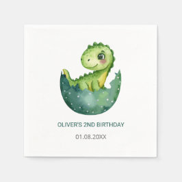 Servilleta De Papel Cute Green Dinosaur Watercolor Kids Birthday Party