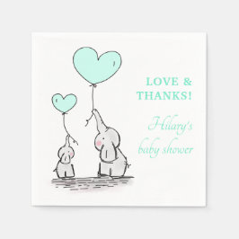 Servilleta De Papel Cute Green Heart Balloons Elephant Baby Shower