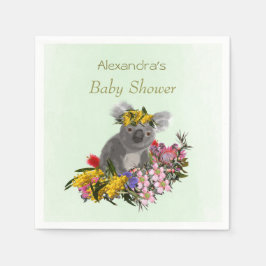 Servilleta De Papel Cute Green Koala Wildflowers Baby Shower
