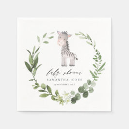 Servilleta De Papel Cute Green Zebra Foliage Wreath Baby Shower