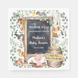 Servilleta De Papel Cute Greenery Farm Animals Birthday Baby Shower