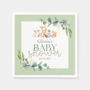 Servilleta De Papel Cute Greenery Woodland Animals Baby Shower