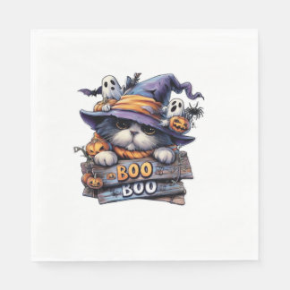 Servilleta De Papel Cute Halloween Cat Sticker � Sombrero de Bruja, Ca