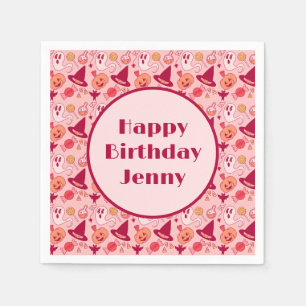 Servilleta De Papel Cute Halloween Cumpleaños Añadir Nombre Chica Rosa