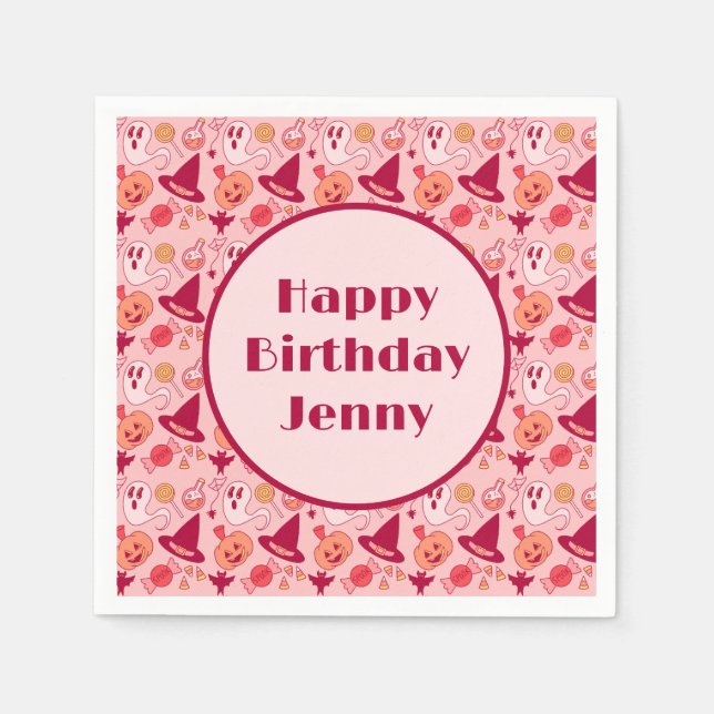 Servilleta De Papel Cute Halloween Cumpleaños Añadir Nombre Chica Rosa (Anverso)