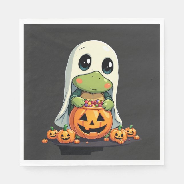 Servilleta De Papel Cute Halloween Turtle Ghost with Candy (5) (Anverso)