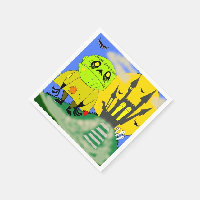 Servilleta De Papel Cute Halloween Zombie y Castillo (Borde)