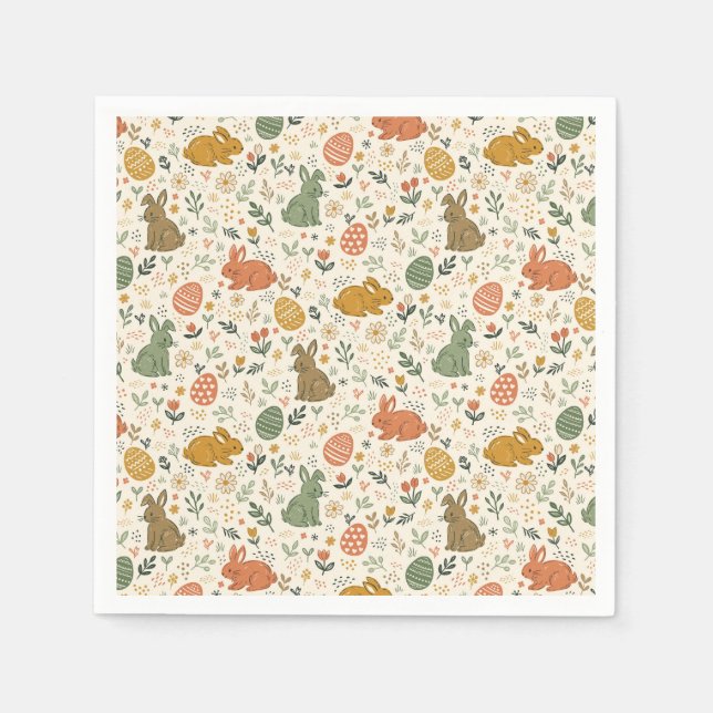 Servilleta De Papel Cute Hand Drawn Spring Bunnies Napkins (Anverso)
