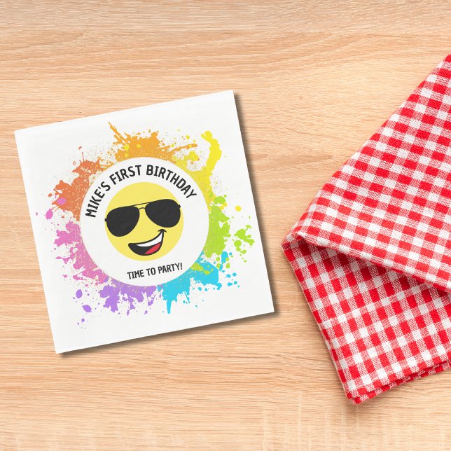 Servilleta De Papel Cute Happy Face,Aviator Glasses,Fun First Birday (Subido por el creador)