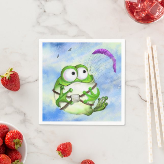 Servilleta De Papel Cute Happy Funny Frog Paraglider - Dibujo Personal (In situ)