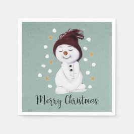 Servilleta De Papel Cute Happy Snowman Winter Blue Navidades