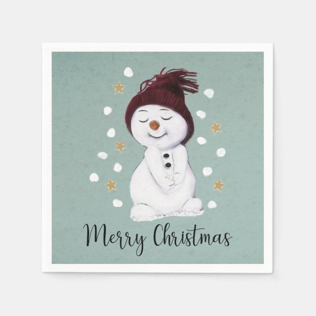 Servilleta De Papel Cute Happy Snowman Winter Blue Navidades (Anverso)