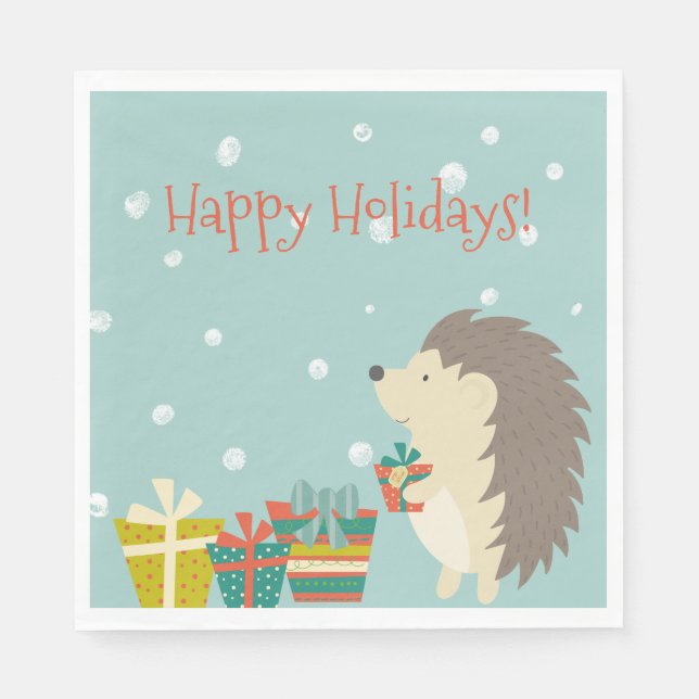 Servilleta De Papel Cute Hedgehog con presentes | NAVIDADES (Anverso)
