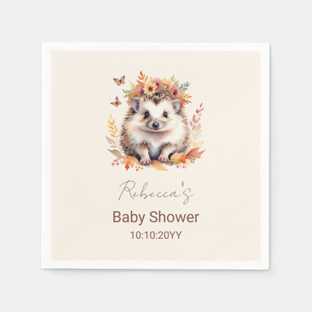 Servilleta De Papel Cute Hedgehog Fall Woodland Baby Shower (Anverso)