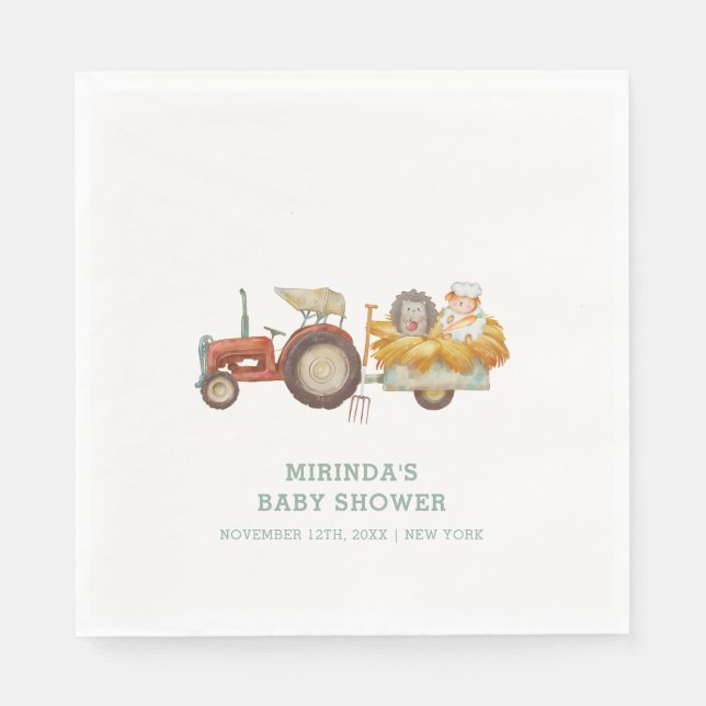 Servilleta De Papel Cute Hedgehog Farm Tractor Baby Shower (Anverso)