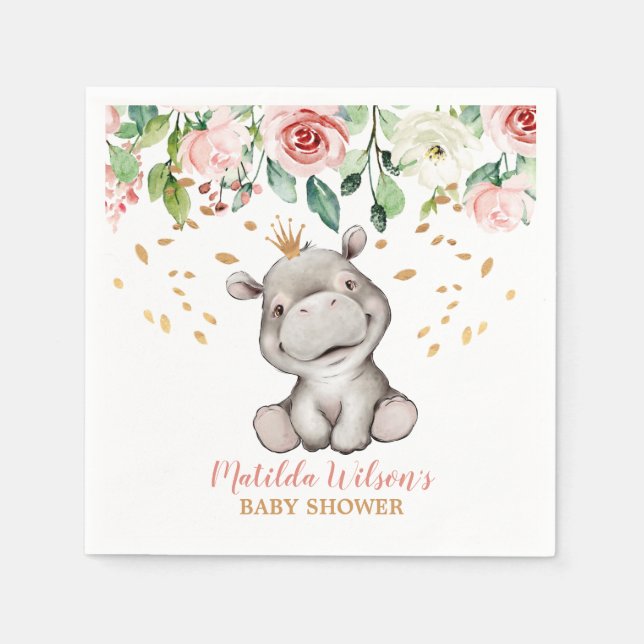 Servilleta De Papel Cute Hippo Baby Shower Napkins (Anverso)