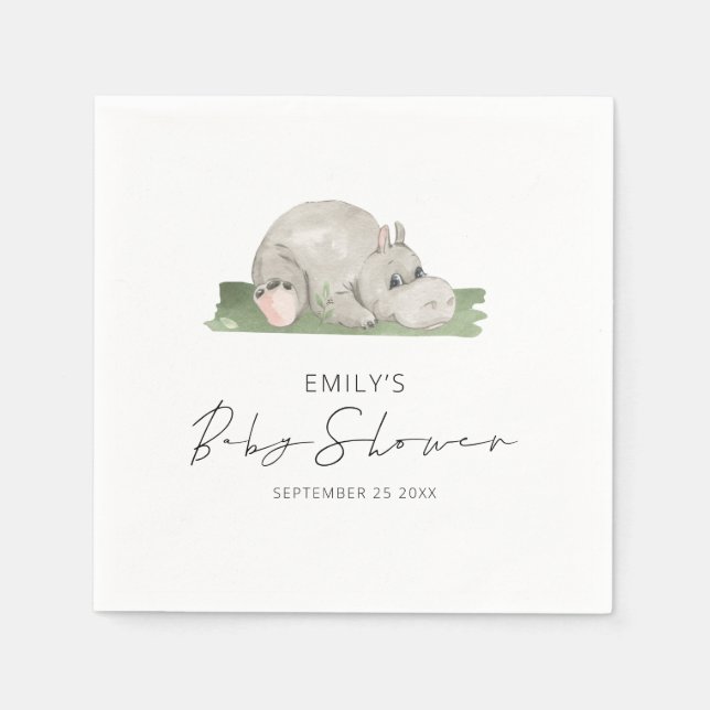 Servilleta De Papel Cute Hippo Baby Shower Napkins (Anverso)