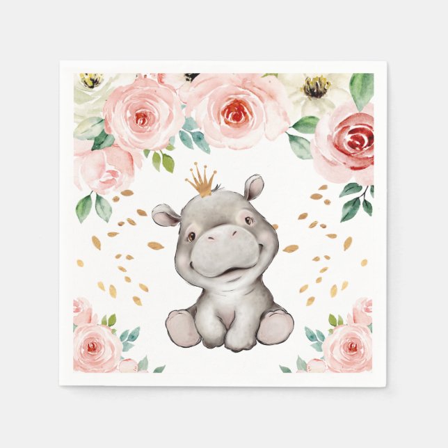 Servilleta De Papel Cute Hippo Baby Shower Napkins (Anverso)