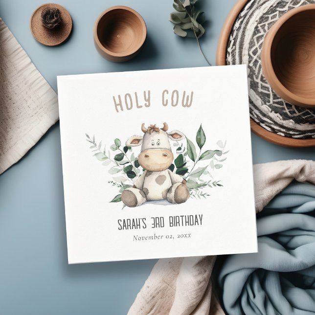 Servilleta De Papel Cute Holy Cow Foliage Pastel Neutral Kids Birday (Subido por el creador)