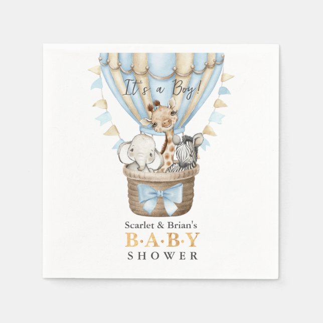Servilleta De Papel Cute Hot Air Balloon Safari Animals Baby Shower (Anverso)