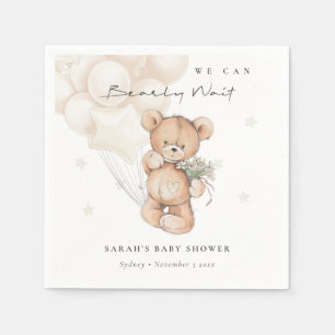 Servilleta De Papel Cute Ivory Bearly Wait Bear Balloon Baby Shower