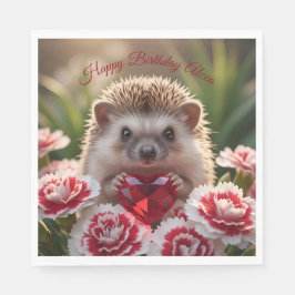 Servilleta De Papel Cute January Hedgehog with Garnet Heart