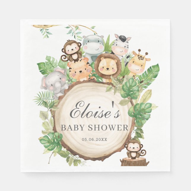Servilleta De Papel Cute Jungle Animals Greenery Baby Shower Cumpleaño (Anverso)