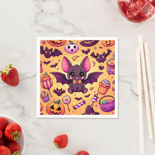 Servilleta De Papel Cute kawaii bat candy halloween (In situ)