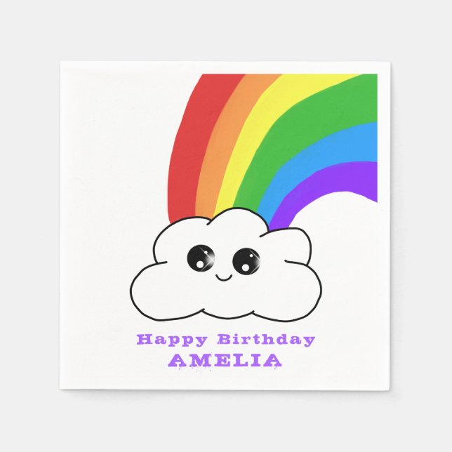 Servilleta De Papel Cute Kawaii Cloud Rainbow Kid fiesta de cumpleaños (Anverso)