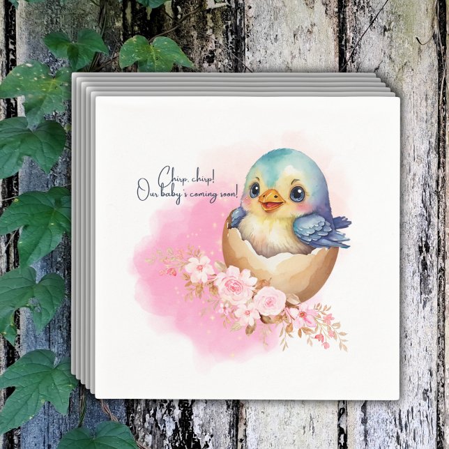 Servilleta De Papel Cute Kawaii Egg Bird Elegant Floral Baby Shower (Subido por el creador)