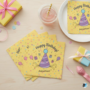 Servilleta De Papel Cute Kawaii Sombrero de Fiesta Purpura Cumpleaños 