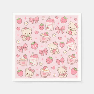 Servilleta De Papel Cute Kawaii Teddy Bear Strawberry Pattern Sticker 