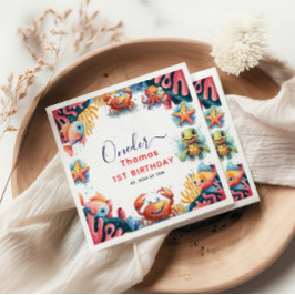 Servilleta De Papel Cute Kids acuarela sobre el mar Primer cumpleaños