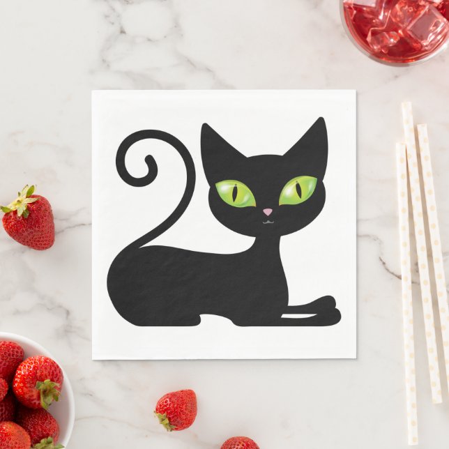 Servilleta De Papel Cute Kitten Kitty Halloween Black Cat Napkins (In situ)