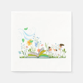 Servilleta De Papel Cute Kitty leyendo un libro.