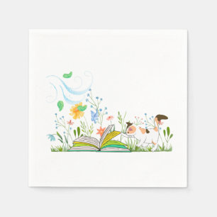 Servilleta De Papel Cute Kitty leyendo un libro.