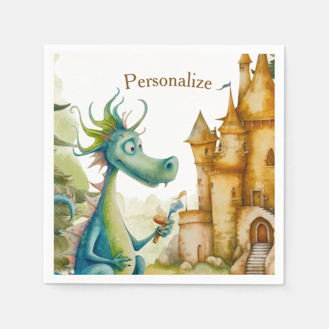 Servilleta De Papel Cute Knight Dragon Castle Birthday Party Kids (Anverso)