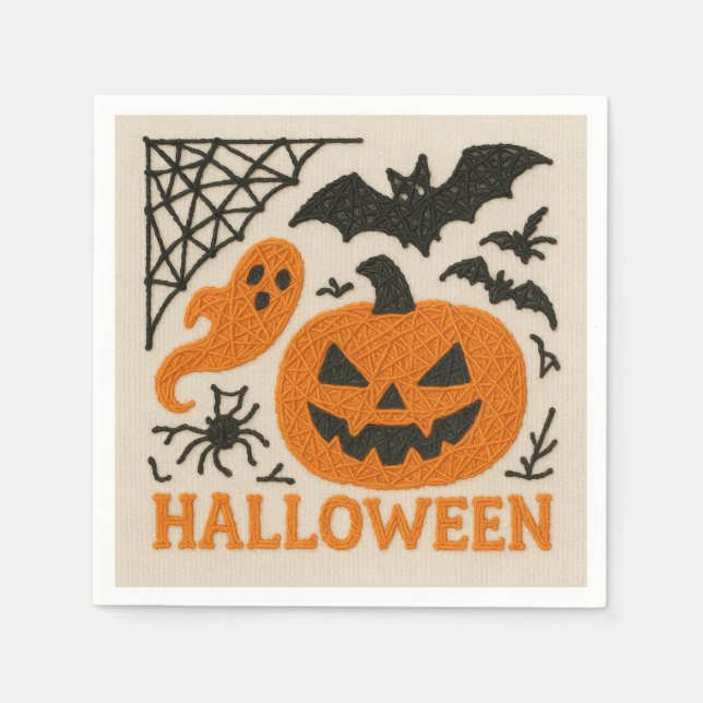 Servilleta De Papel Cute Knitted Pumpkin Bat Halloween (Anverso)