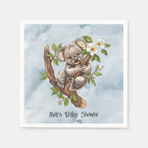Servilleta De Papel Cute Koala Bear Blue Watercolor Baby Shower