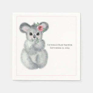 Servilleta De Papel Cute Koala Bear Floral Nombre moderno Baby Shower