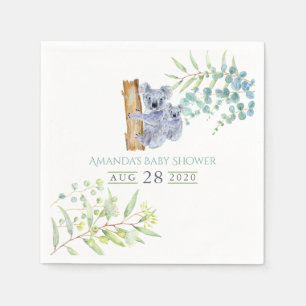 Servilleta De Papel Cute Koala Bears Eucalyptus Leaves Baby Shower
