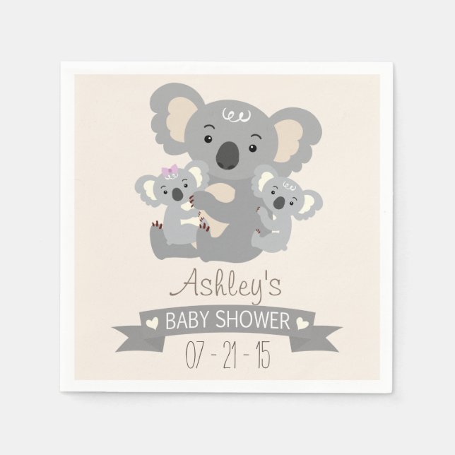 Servilleta De Papel Cute Koala Twins Baby Shower (Anverso)