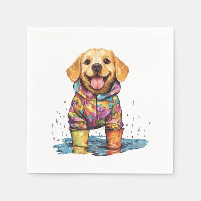 Servilleta De Papel Cute Labrador Retriever Rain Puddle (Anverso)