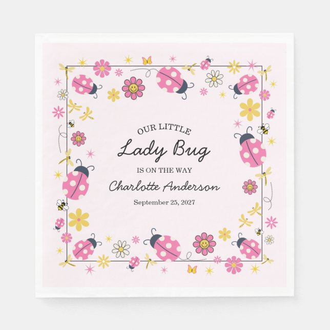 Servilleta De Papel Cute Lady Bug Pink Girl Baby Shower (Anverso)