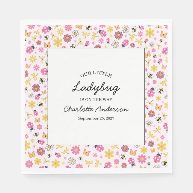 Servilleta De Papel Cute Ladybug Pink Girl Baby Shower (Anverso)