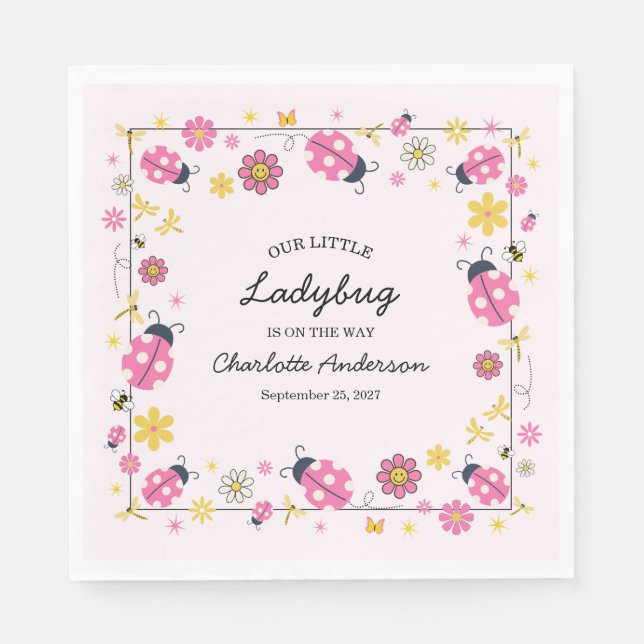 Servilleta De Papel Cute Ladybug Pink Girl Baby Shower (Anverso)