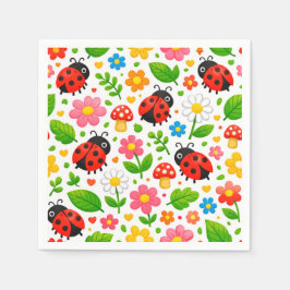 Servilleta De Papel Cute Ladybugs and Flowers for Kids Nature Lover